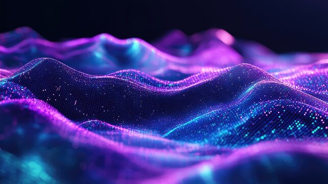 Digital data flowing through abstract futuristic glowing particles - Powered by Adobe