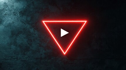 Illuminated triangular symbol glows in dark space, creating a striking contrast and visual interest