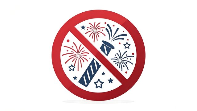 No Fireworks Prohibition Sign: Vector Icon with Rocket and Stars
- Powered by Adobe
