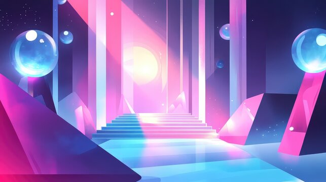 Futuristic crystal stairs leading to glowing portal - Powered by Adobe