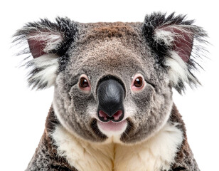 Fototapeta premium Koala bear portrait isolated on white background, transparent PNG