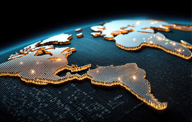 Digital world map glowing with binary code, futuristic technology, global network, data visualization, innovation, cyber concept