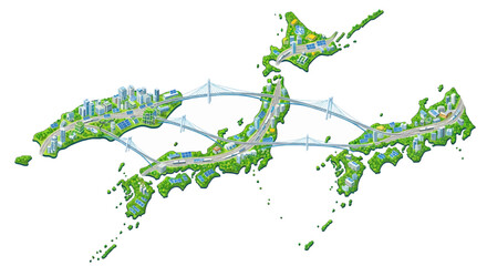 Network of cities and infrastructure across Japan, symbolizing connectivity and development