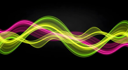 Neon Abstract Light Waves on Black Background