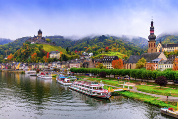 Cochem, Germany. Old town and the Cochem (Reichsburg) castle on the Moselle river.