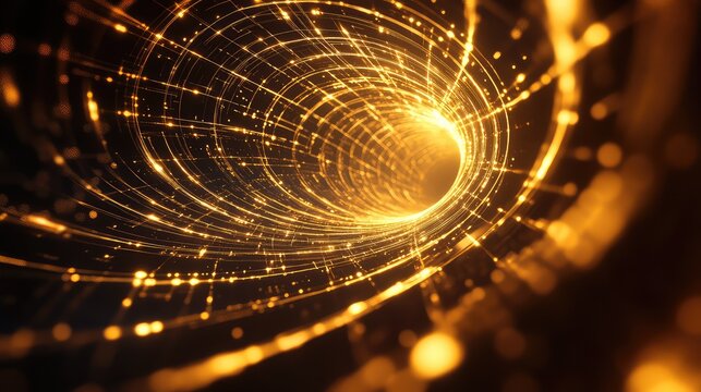 Digital data network moving through glowing tunnel - Powered by Adobe
