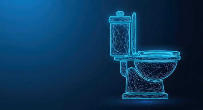 Abstract blue digital toilet wireframe representation