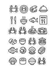 Seafood and Restaurant Outline Icons Collection Fresh Seafood Recipes and Cooking Guide Best Seafood Dishes for Home and Restaurants Healthy Seafood Meals for Everyday Cooking