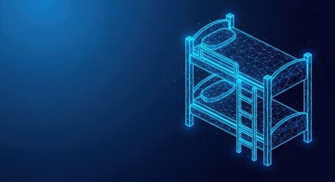 Digital abstract bunk bed structure with blue light