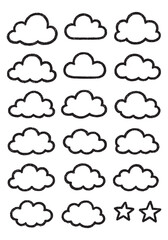 Collection of Hand-Drawn Cloud and Star Outlines