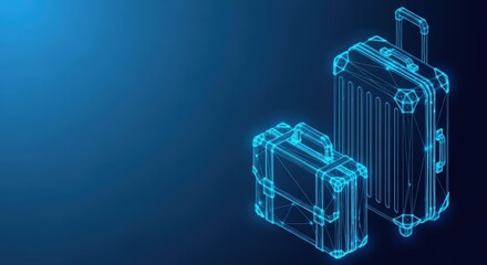 Futuristic 3d wireframe briefcase design on blue background