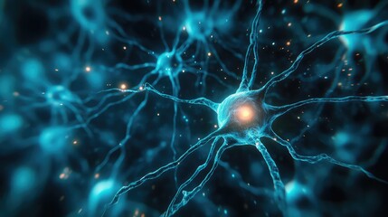 Brain neurons firing electric pulse signals in network