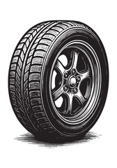 Collection of Four Engraved Automotive Tires, Truck and Off-Road Tire Tread Vector Pac,k Black and White Tire Tread Engraving Graphic Bundle