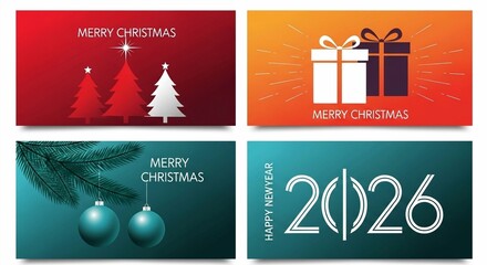 Set of Christmas and New Year Holiday Greeting Card Templates