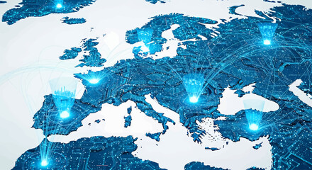 Digital Network Connectivity Global Data Flow Across Europe and Major Hub Locations Illustrated
