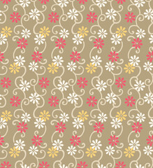 Japanese Curl Flower Vine Vector Seamless Pattern