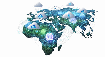 Global Cloud Network Connecting Continents with Data Storage