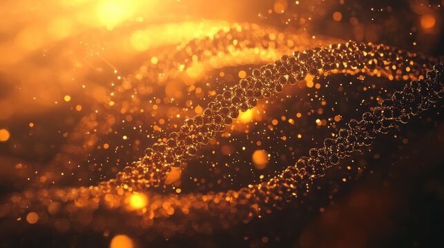 Golden glowing dna strand forming genetic helix