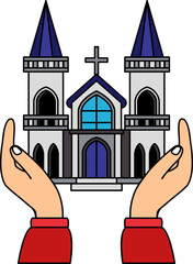 A pair of hands holding a church