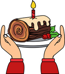 A pair of hands holding a Log cake