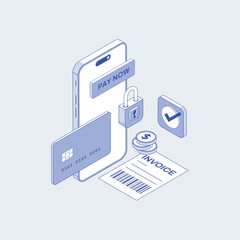 Secure mobile payment and financial transaction illustration representing online invoicing and digital commerce with a padlock symbol