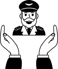 black and white illustration of two hands holding a pilot