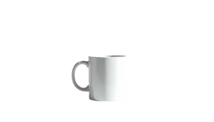 Clean, isolated white ceramic mug with a gray handle