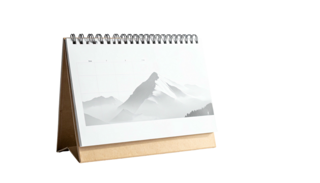 Table calendar with mountain photo on neutral background