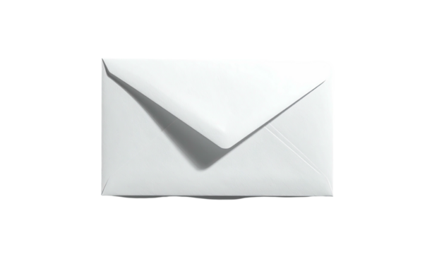White envelope, top closure folded, isolated on black background