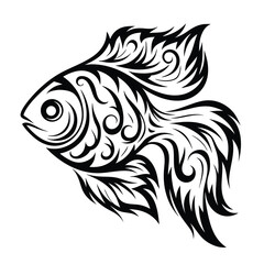 Ornate decorative fish shows tribal flair and artistic black linework on a white background
