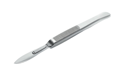 Scalpel with textured metal handle, sharp blade