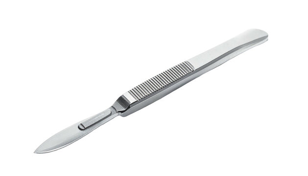 Scalpel with textured metal handle, sharp blade