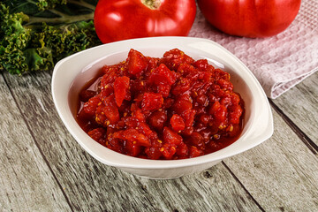 Diced ripe tomato with sauce
