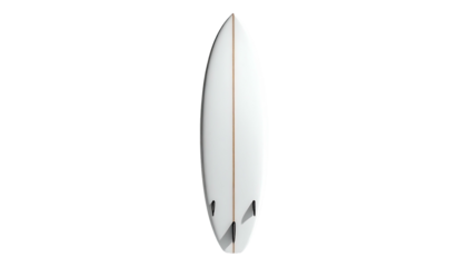 White surfboard with black fins isolated on a black background