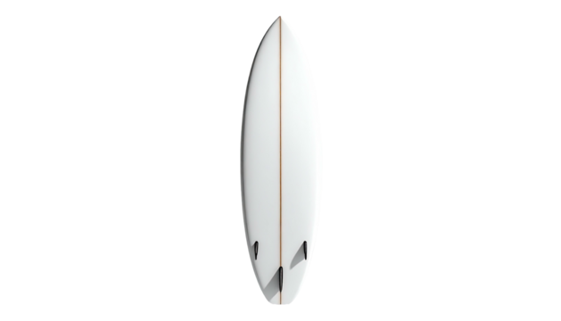 White surfboard with black fins isolated on a black background