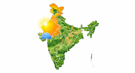 Vibrant Green India Map with States Highlighted in Colors of Nature's Beauty