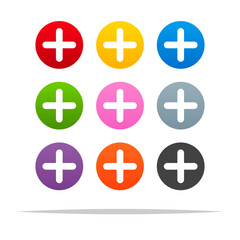 Fototapeta premium Set of colorful round plus buttons vector isolated illustration