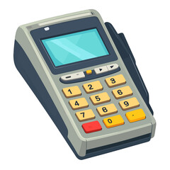 Pixel Art Payment Terminal With Numeric Keypad and Digital Screen Against White Background