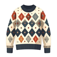 Cozy Pixel Art Sweater with Diamond Pattern in Earth Tones Detailed Warm Winter Fashion Clothing
