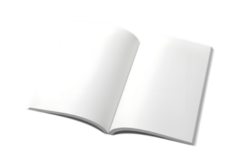 Open blank white book with empty pages isolated on transparent background