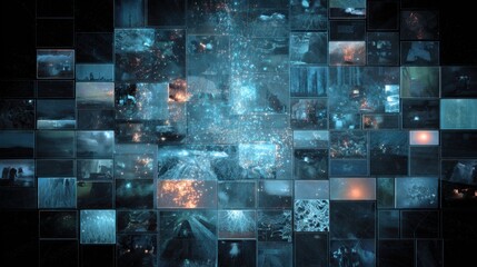 Collection of vivid digital visuals showcasing various scenes and moments in a captivating arrangement at night