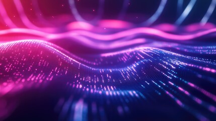 Digital data flowing across glowing futuristic network waves