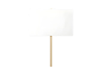 Blank white protest sign on a wooden stick isolated on transparent background