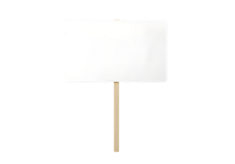 Blank white protest sign on a wooden stick isolated on transparent background