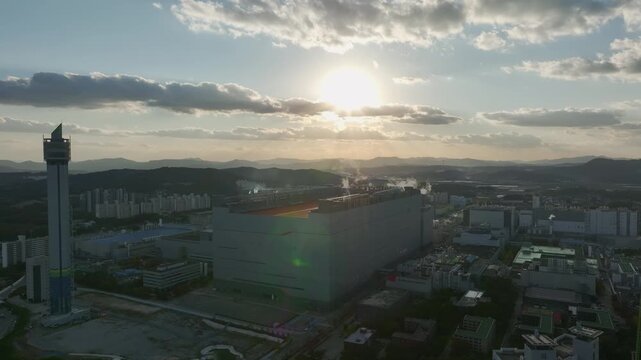 Aerial View of Icheon, Hynix Semiconductor Factory, Sunset