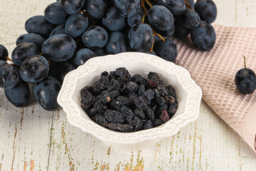Dry ripe sweet blue raisin