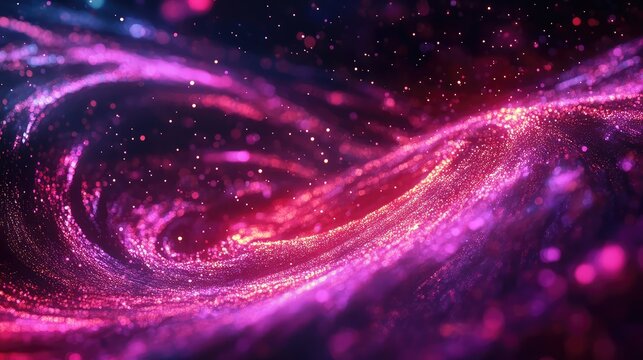 Swirling pink and purple particles forming cosmic stream