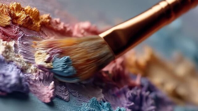 Colorful abstract paint strokes in close up revealing texture and detail