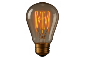 Vintage edison style light bulb illuminating with glowing filament, representing idea, innovation, and classic electricity