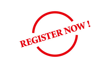 REGISTER NOW ! - Red Rubber Stamp with text REGISTER NOW !
